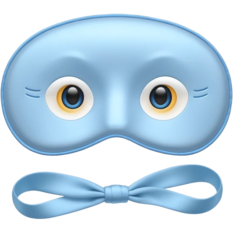 cute emoji of an isolated silky sleep mask, soft satin texture with gentle shine, light gray with pastel blue tones, embroidered sleepy eyes, no person, no face, cozy winter mood, smooth rounded shape, soft shadows emoji