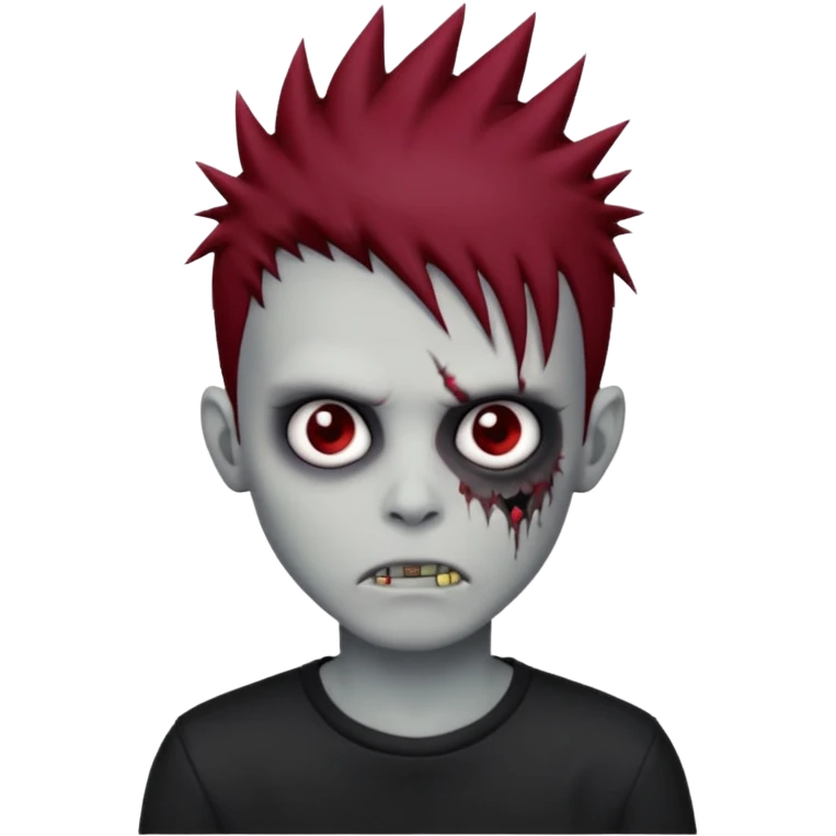 zombie boy with dark red spiky emo hair and black shirt emoji