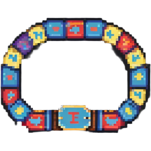 A pixel art championship belt with coding symbols for hackathon winner emoji