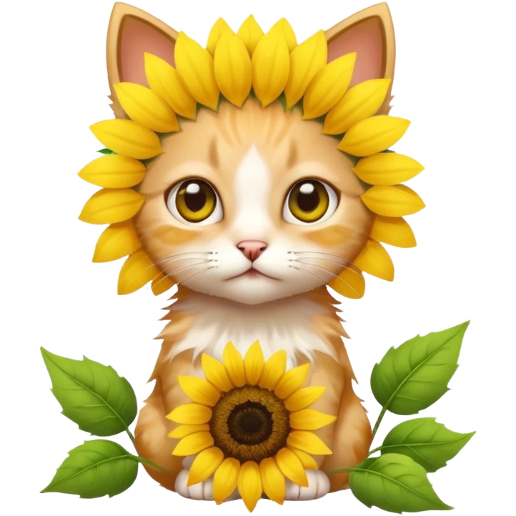 Sad kitten with sunflower  emoji
