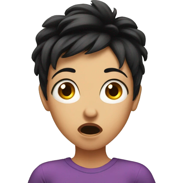 Shocked girl with crazy short black hair emoji