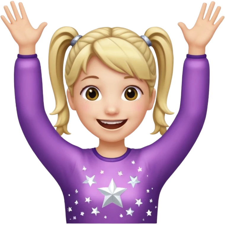 A girl with pigtails and a sparkly top, cheering with both hands raised and a huge smile. emoji
