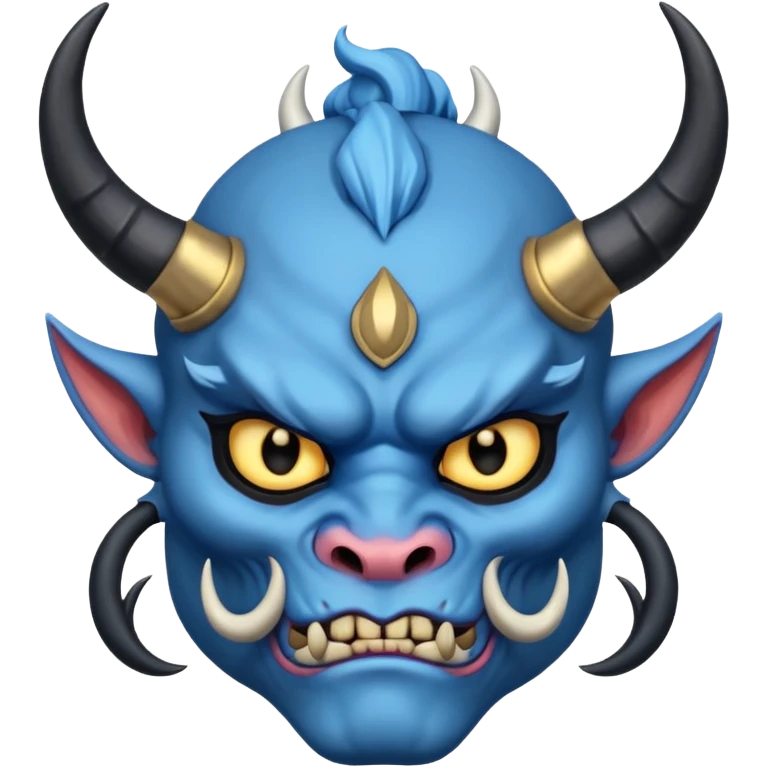 blue oni with black and gold eye. has black horn emoji