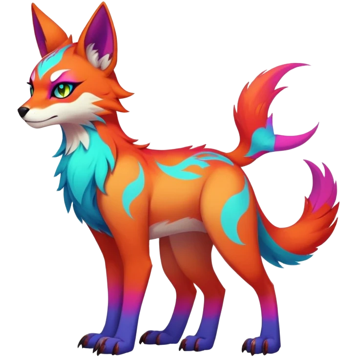 Neon-colored multi-colored badass cool Falvie-Fionbri-creature-fursona, full body, with random markings emoji