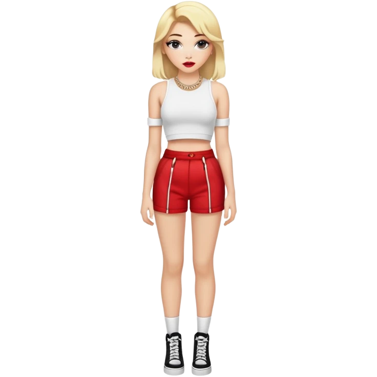 Full body white teenage girl with blonde hair, heavy makeup, big lips, crop top and choni style clothing emoji
