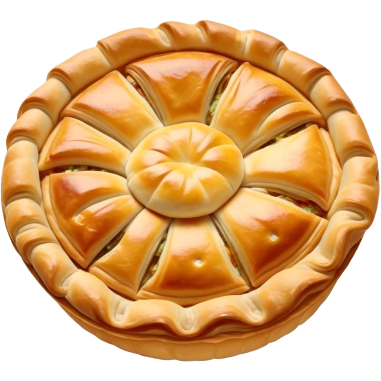 Cinematic Realistic Burek sa Sirom Dish Emoji, showcasing a flaky pastry filled with cheese rendered with crisp textures and appetizing, warm lighting. emoji