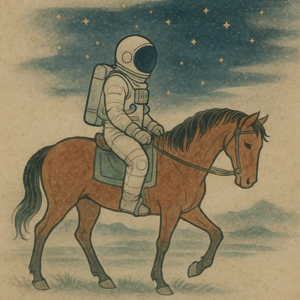 astronaut on horseback with stars in background emoji