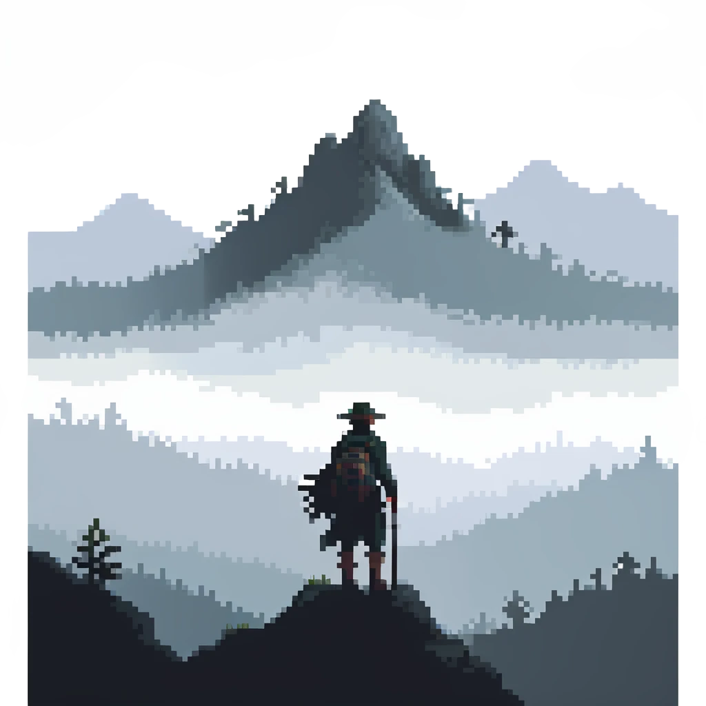 silhouette of wanderer in foggy landscape emoji