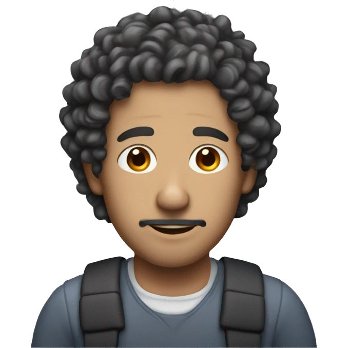 man with short curly hair and a large nose with a back brace and long face  emoji