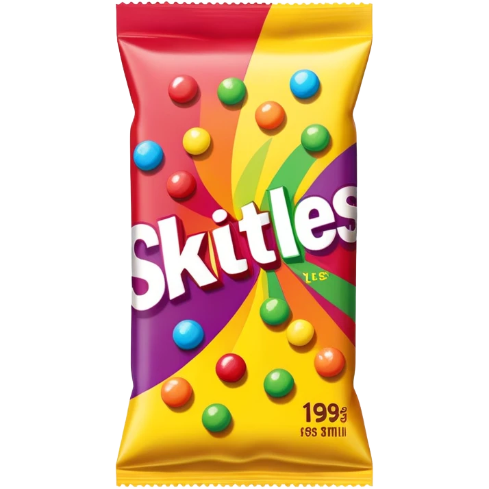 A Skittles candy package from the 1990s with extreme 90s American design, wild patterns, vibrant colors emoji