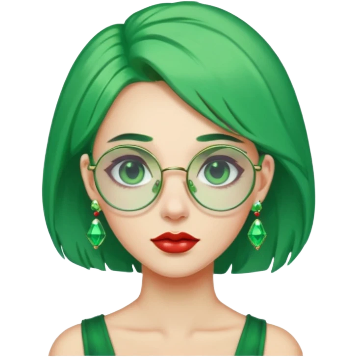 gem lover woman with gem accessories excessive amount gem glassess very big gem earrings green hair emoji
