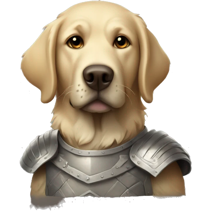 shaggy labrador-like dog in protective armor emoji