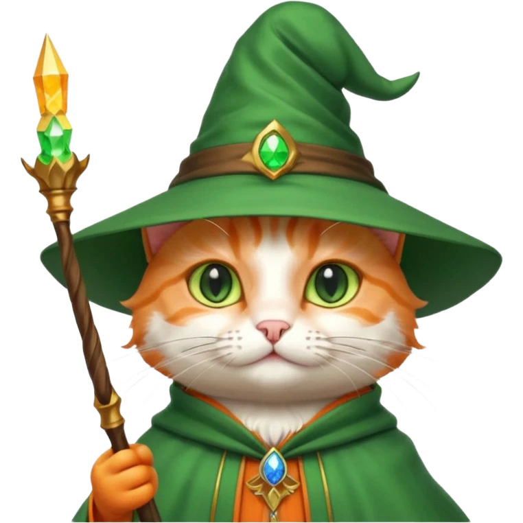 A cat wizard with a pointy hat and a magic wand emoji