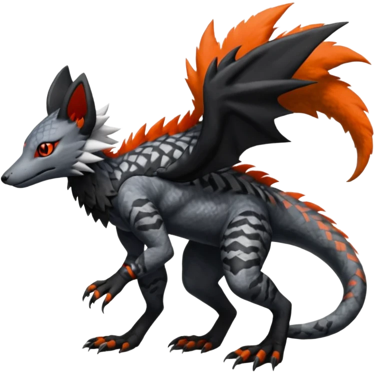Silvally-Salandit-Sergal-Nargacuga-Trico-Genet-fusion-animal-hybrid-creature, full body emoji