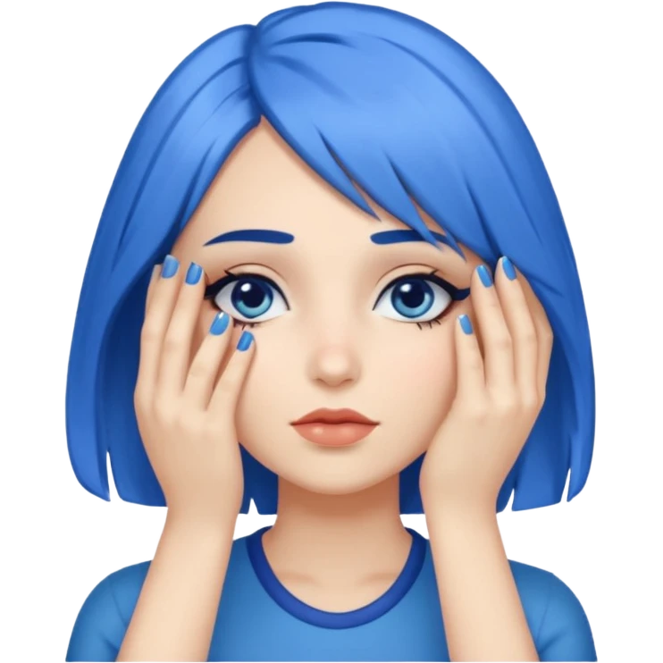 Woman with hand.completely covering eyes with medium length blue hair emoji