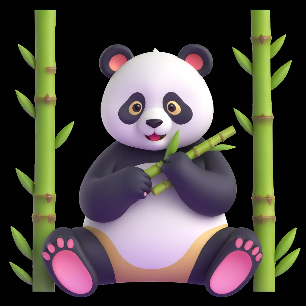panda eating bamboo in forrest, close up pose emoji