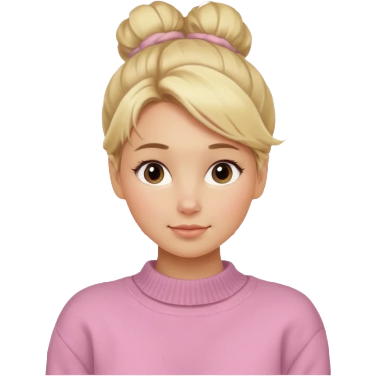 Blonde Women with Bun, Casual Girl – messy blonde bun, soft sweater, relaxed friendly face. emoji