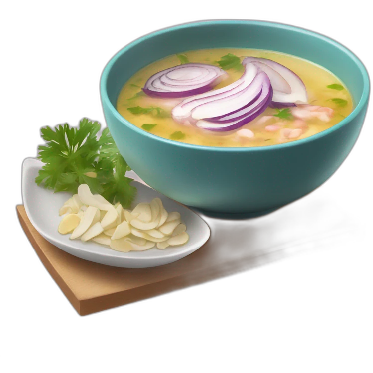 hot soup with the following ingredients sliced red onions, albacore, coriander and yucca emoji