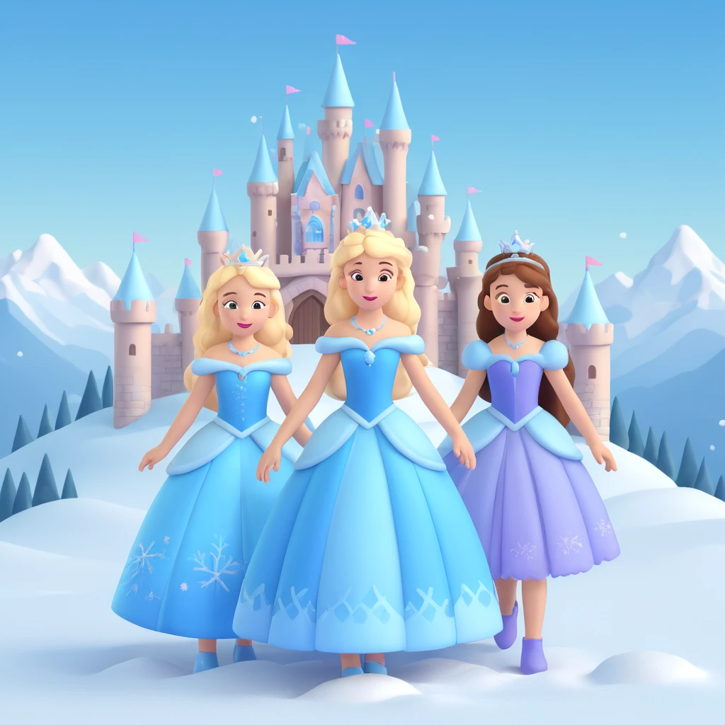 girls in a  snow princess dress, snow castle background emoji