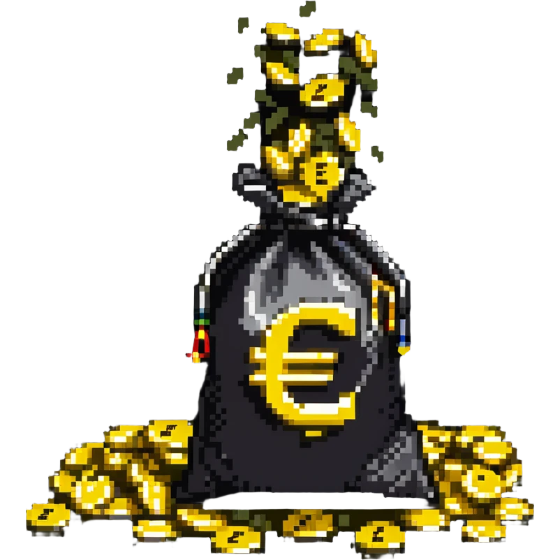 money bag with euro symbol, slight glow, coins spilling out emoji