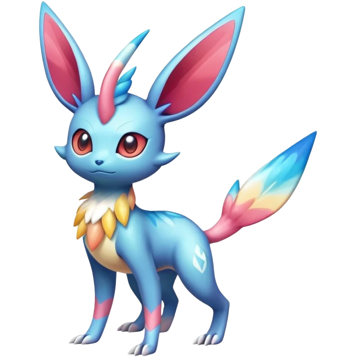 Colorful Shiny Exotic Victini-Salandit-Aurorus-Sylveon-Fakémon-hybrid-creature (full body)  emoji