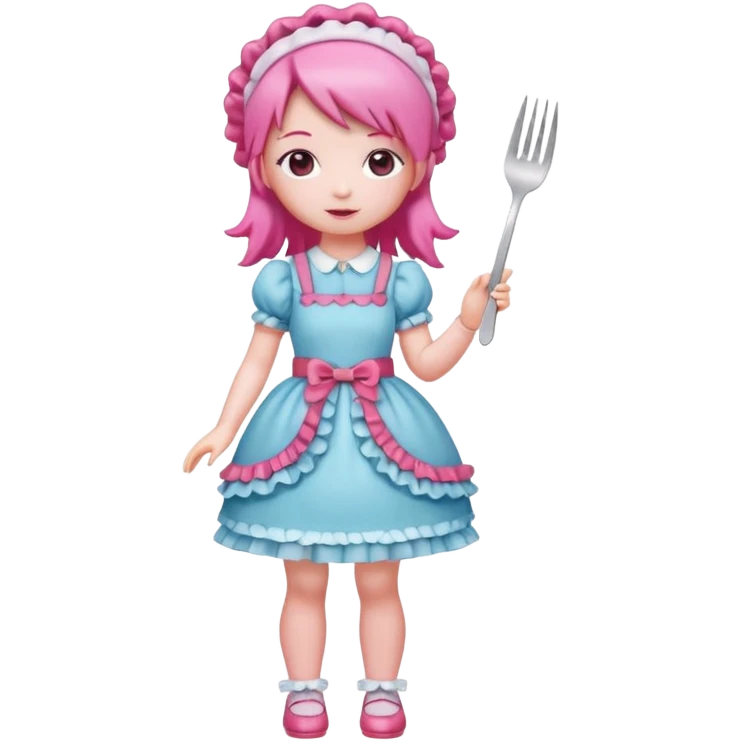 Isolated detaile illustration modern raspberry torte doll figurine full body with pink hair and a hairband standing emoji