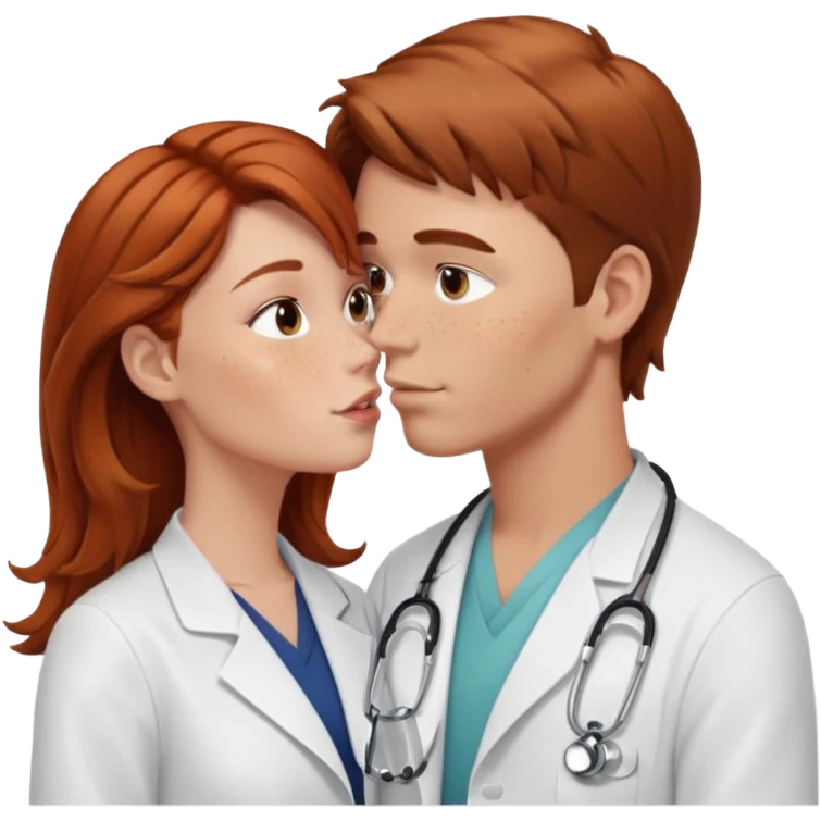 White male doctor with light brown hair kissing girl with auburn hair and freckles   emoji