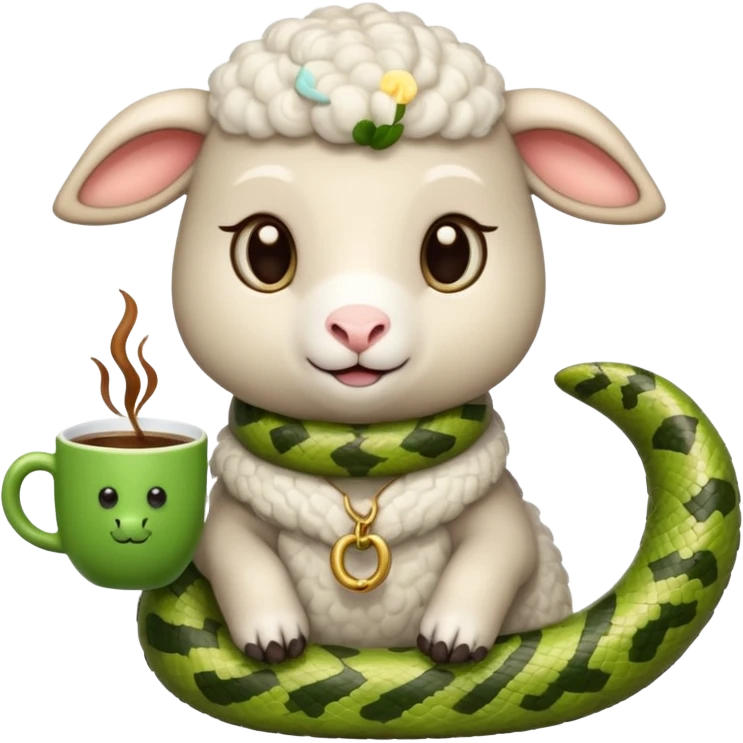 A lamb and a snake each with a cup of coffee  emoji