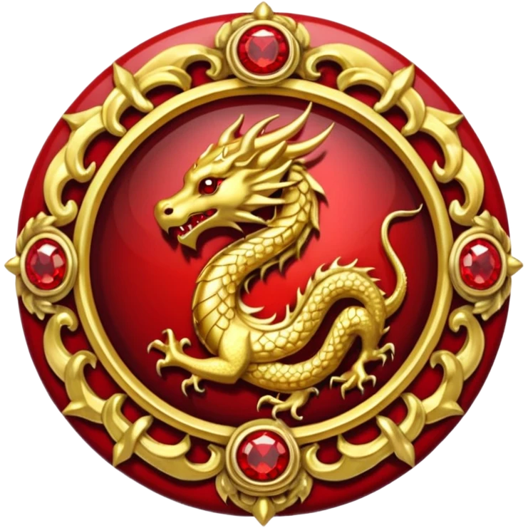 Golden Dragon crest/brosch in a circle with red gems emoji