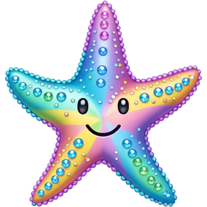 sea star, pastel rainbow, heavily bedazzled with gems, simple emoji face emoji