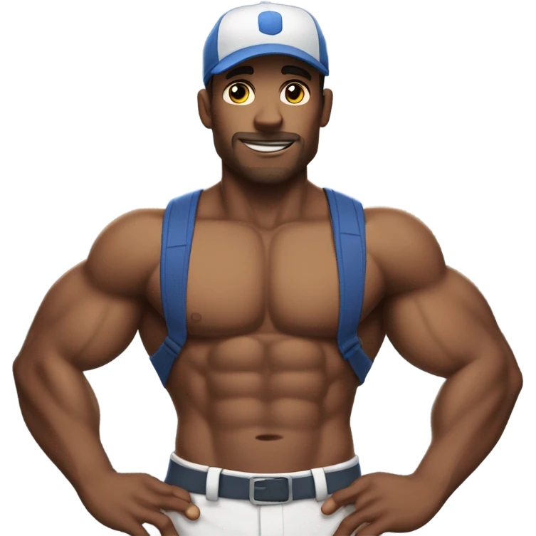 Trainer with 6 pack abs and a baseball cap  emoji