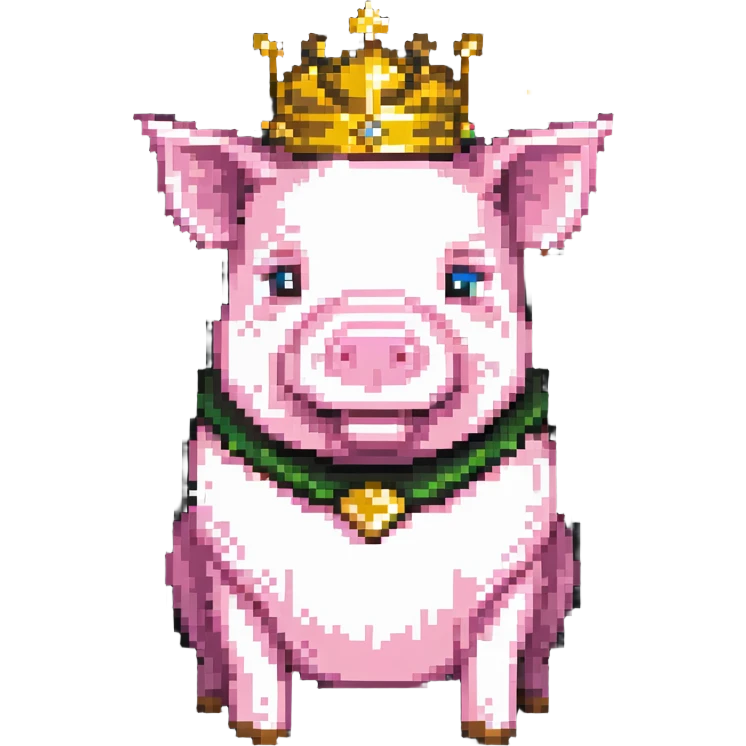 Minecraft style pig with a golden crown inspired by Technoblade emoji