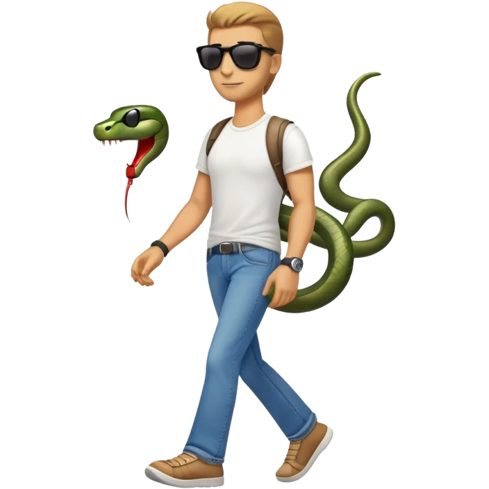 anthropomorphised snake wearing jeans, t-shirt, sunglasses, walking upright emoji