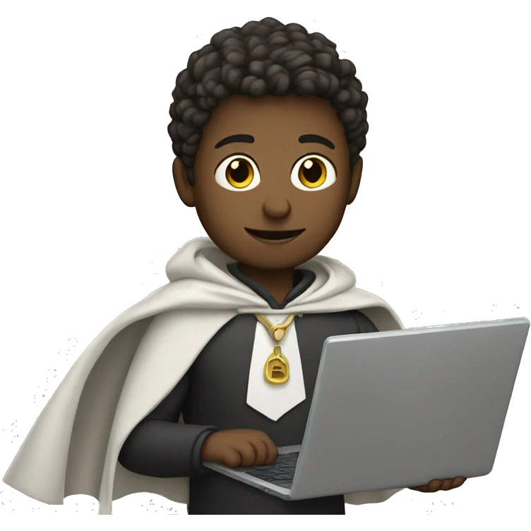 white boy with a cape holding a laptop emoji