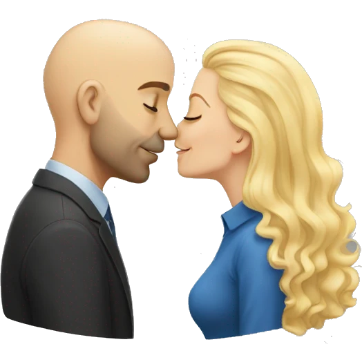 Tall bald white man kissing a blonde woman emoji