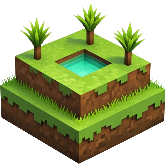 Minecraft grass block, square shape, brown and green, smooth, isometric emoji
