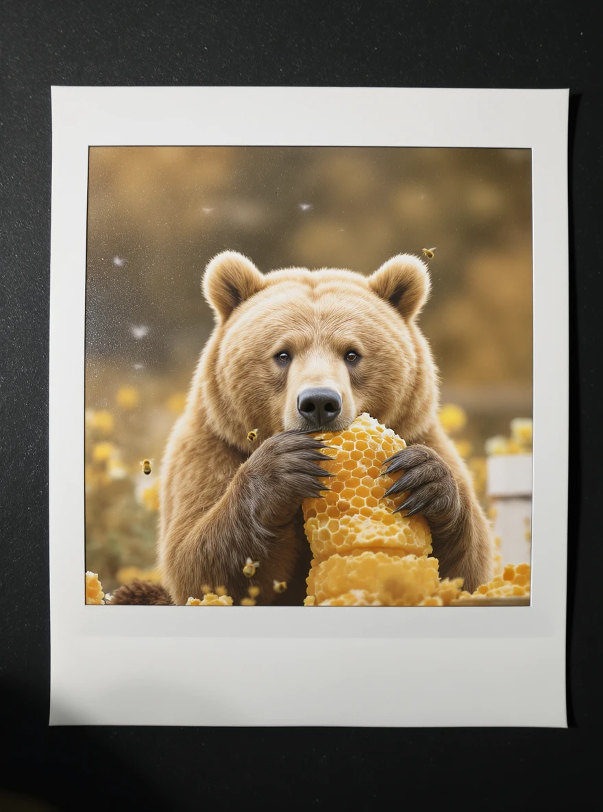 bear eating honeycomb with bees flying around emoji