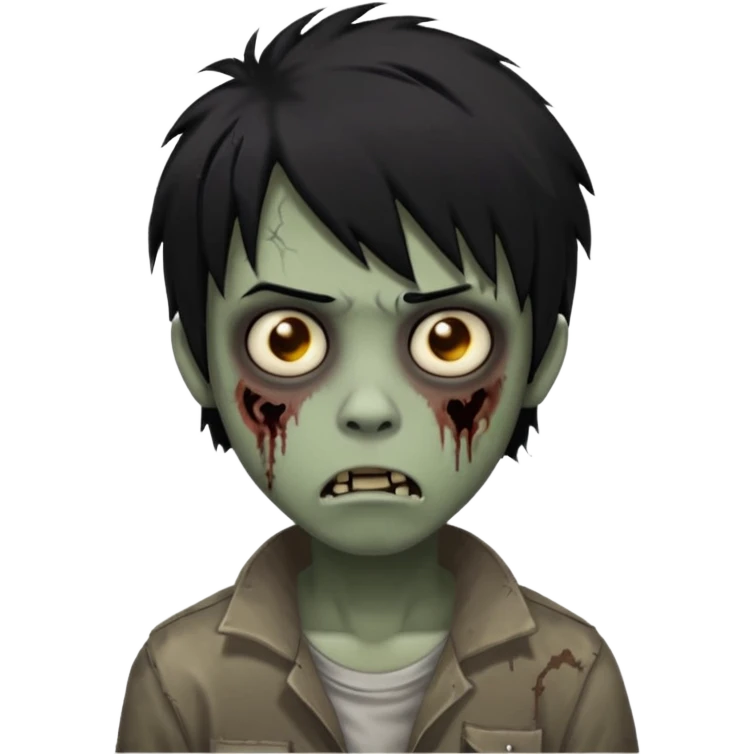 Boy, zombie, black hair, medium long, emo, shaggy, dark, spooky, creepy expression emoji emoji