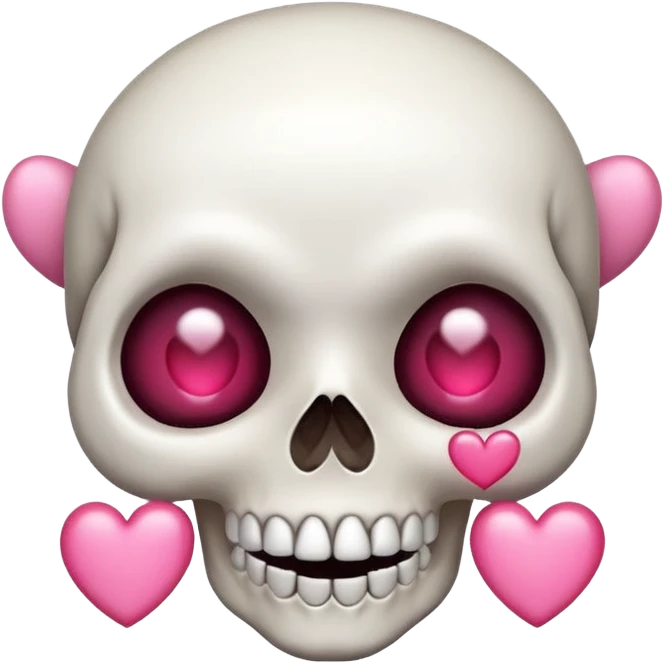 
Cute kawaii skull with a heart shaped pink  nose cartoon -style/cute and transparent for a sticker emoji