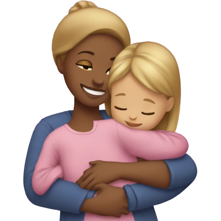 girl with baby girl hugging emoji