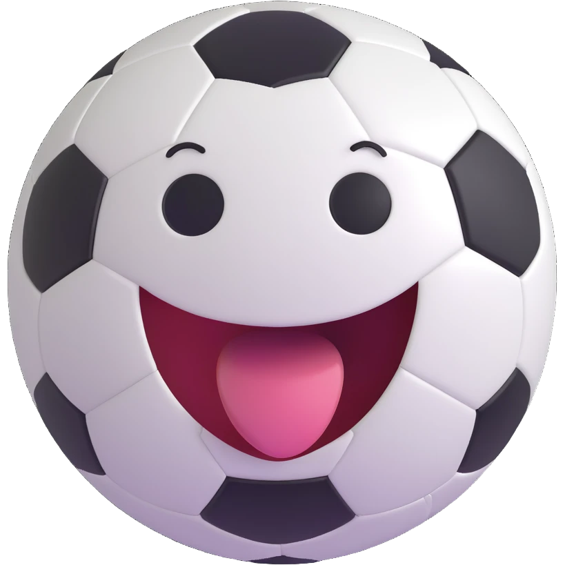 soccer ball illustration, smiling widely with tongue out, whimsical and lighthearted emoji