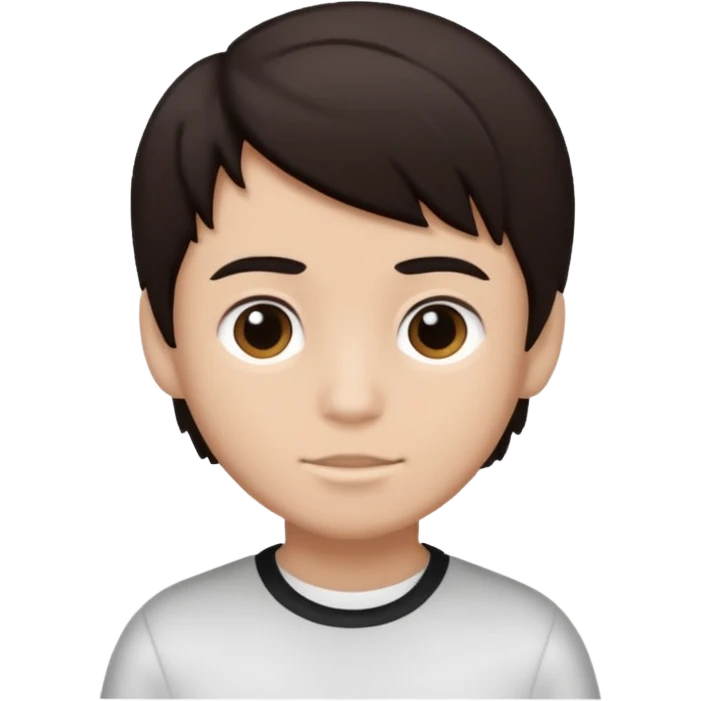 Dark brown hair, black and white skined and is a boy emoji