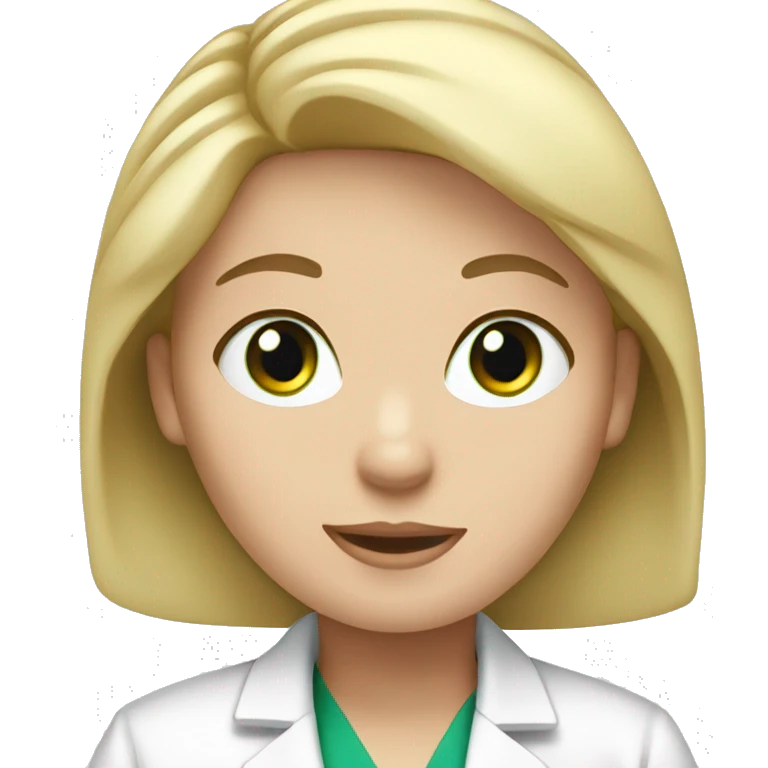 white girl with blonde hair green eyes wearing a lab coat emoji
