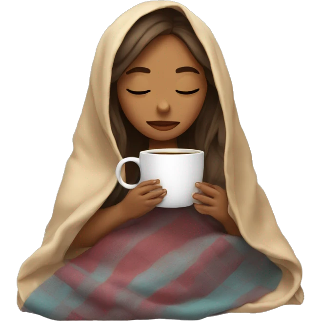 girl inside a blanket sipping coffee eyes closed emoji