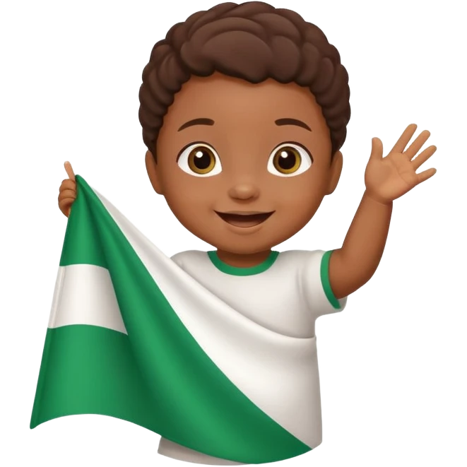 A cute Nigerian baby waving the Nigeria flag, smiling happily, colorful festive background, bright and cheerful atmosphere. emoji