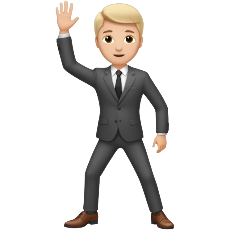 white man in a business suit and shoes, hand raised emoji