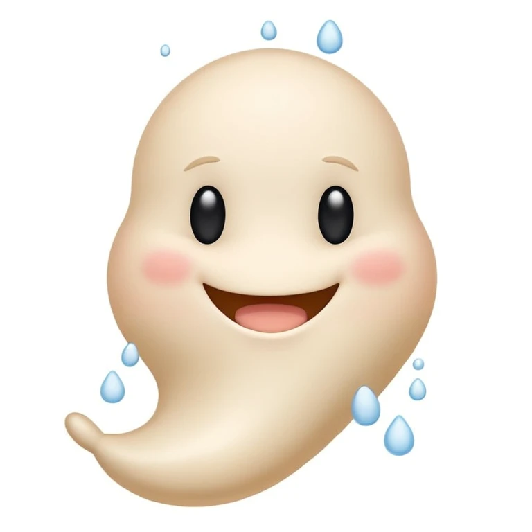 white butt emoji with a smiling sperm, rounded and friendly emoji