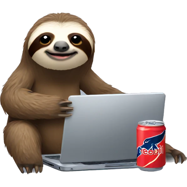 sloth with RedBull can and laptop emoji