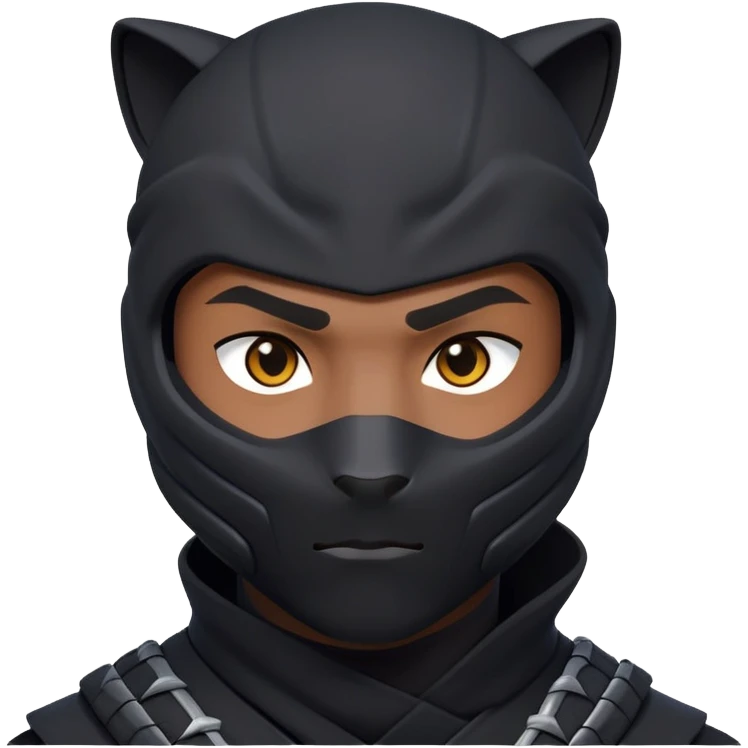 clash-of-clans-aesthetic_-cinematic-mysterious-male-ninja-portrait-emoji, rendered in a flat, vector-style similar to standard emojis with minimal shading and bold, simplified shapes, head slightly turned, revealing only intense, focused eyes, perched on a sleek panther moving silently through the shadows. emoji