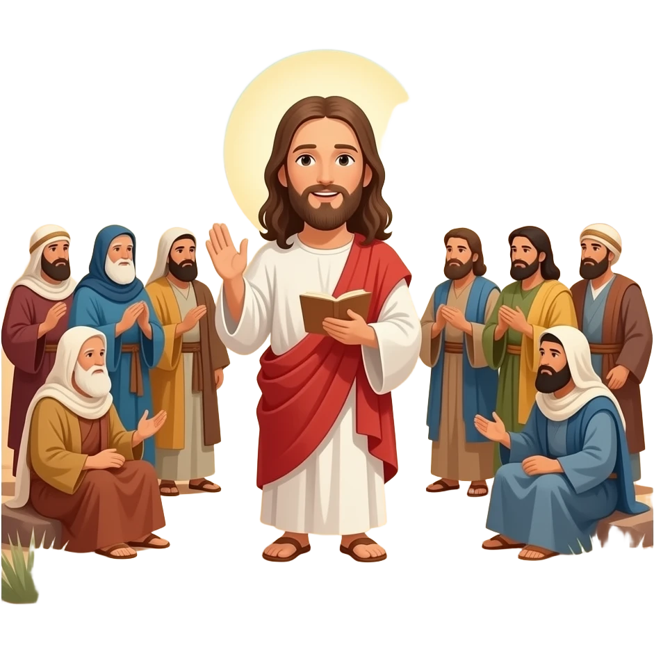 Jesus preaching to a group of people from biblical times emoji